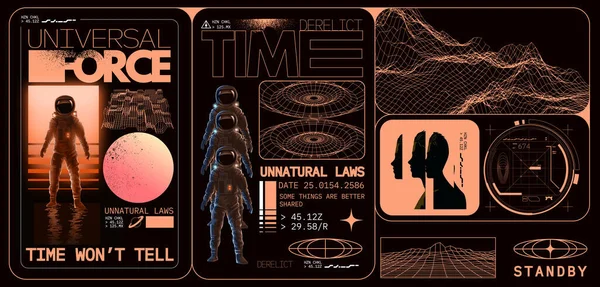 Métamoderne Futuriste Technologie Wireframe Surréaliste Science Fiction Éléments Thématiques Mise — Image vectorielle