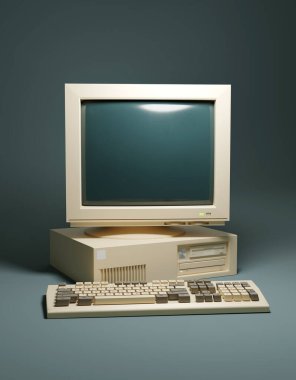 1990 'lardan klasik bir bilgisayar. 3B illüstrasyon