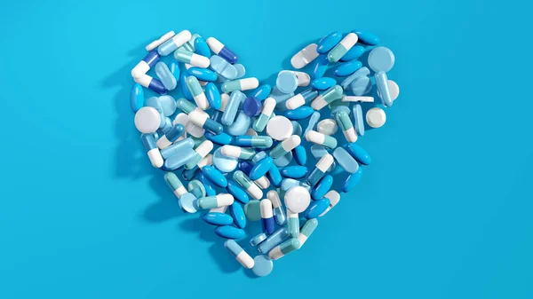 Různé Zdravotní Pilulky Tablety Tvoří Tvar Srdce Zdravotnictví Pohoda Ilustrace — Stock fotografie