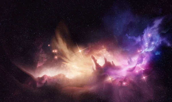 Большая Яркая Светящаяся Космическая Туманность Новыми Звёздами Фотокомпозиция — стоковое фото