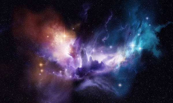 Далекая Светящаяся Космическая Туманность Вселенной Образованием Новых Звезд Фотокомпозиция — стоковое фото