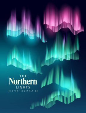 Kuzey ışıkları, Aurora Borealis, vektör gece gökyüzü seti. Çeşitli şeffaf efektlerin koleksiyonu.