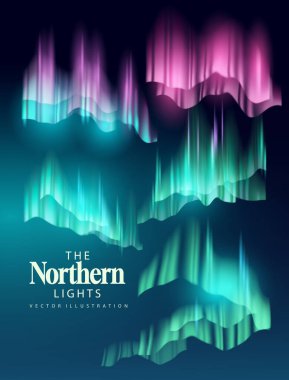 The northern lights, aurora borealis, vector night sky set. A collection of various transparent effects. clipart