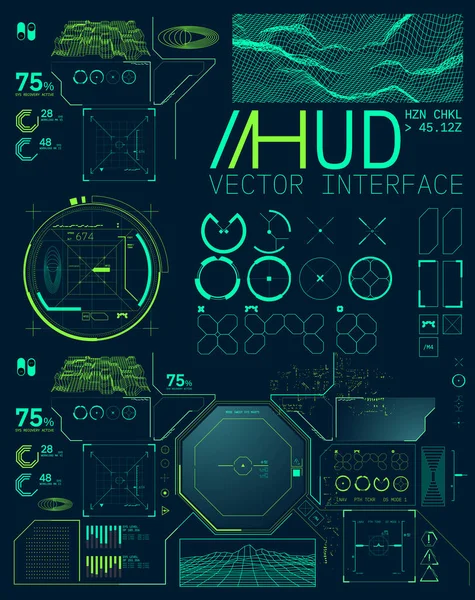 未来主义网络庞克用户界面Hud显示元件套件集 矢量说明 — 图库矢量图片