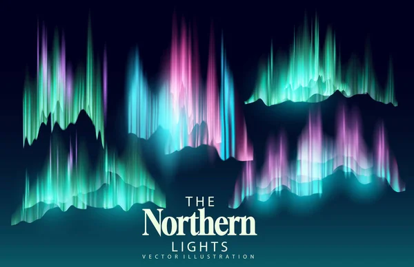 Kuzey Işıkları Aurora Borealis Gökyüzünde Dans Ediyor Çeşitli Şeffaf Efektlerin — Stok Vektör