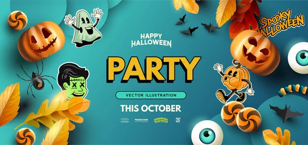 Halloween Banner Party Evebt Spooky Decorations Vector Illustration — Stock Vector