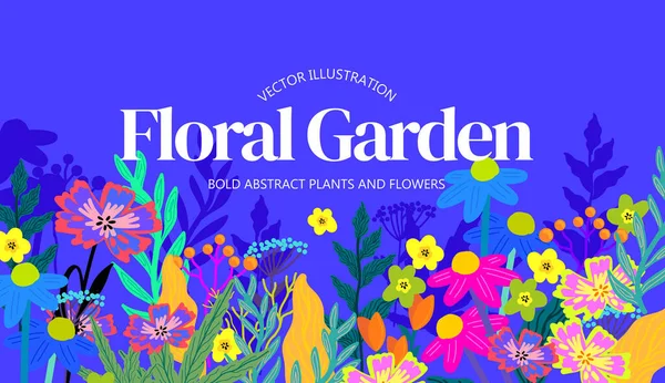 大胆且色彩艳丽的现代植物和花卉收藏 矢量说明 — 图库矢量图片