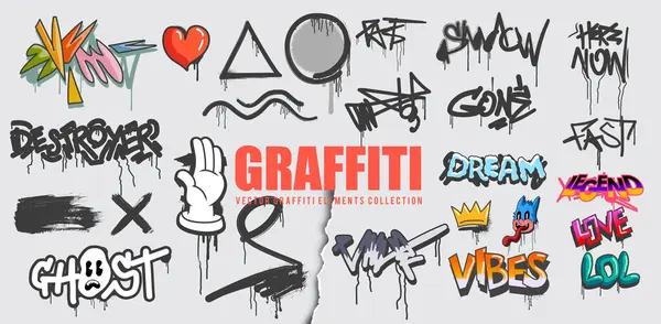 Eine Vektor Serie Von Graffiti Elementen Mit Grunge Textur Tags — Stockvektor