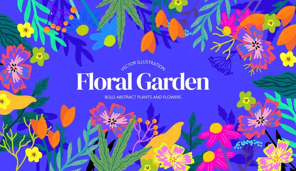 Abstract Floral Moderna Plantas Flores Coleção Ilustração Vetorial —  Vetores de Stock
