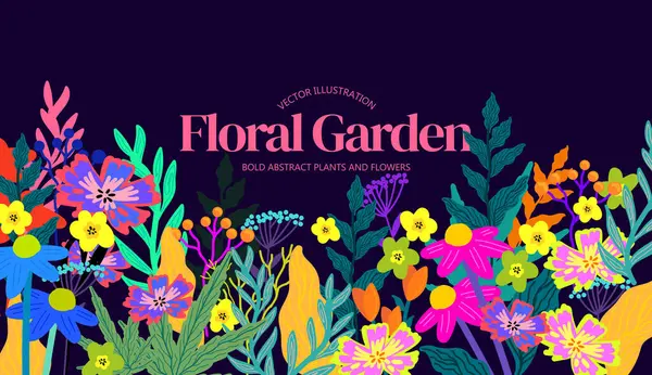 Colección Flores Plantas Modernas Florales Audaces Coloridas Ilustración Vectorial — Archivo Imágenes Vectoriales