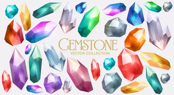 Eine Vektor Sammlung Farbenfroher Kristalle Diamanten Und Anderer Seltener Edelsteine — Stockvektor
