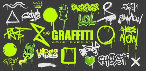 Conjunto Vectorial Elementos Graffiti Con Etiquetas Signos Textura Grunge Ilustración — Archivo Imágenes Vectoriales