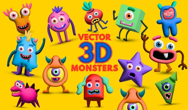 Collection Playful Fun Style Vector Monster Characters Vector Illustration — Stock Vector