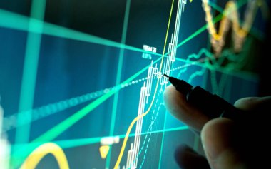 A stock trader checking technical markers of a stock price and movement. clipart