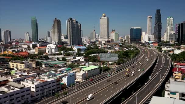 バンコクビジネス地区 タイのBkkのダウンタウンの空中ビュー 金融街や都心 高層ビルや高層オフィスビル — ストック動画