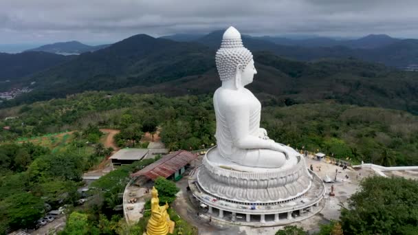 Letecký Pohled Drone Shot White Marble Big Buddha Socha Vysokém — Stock video