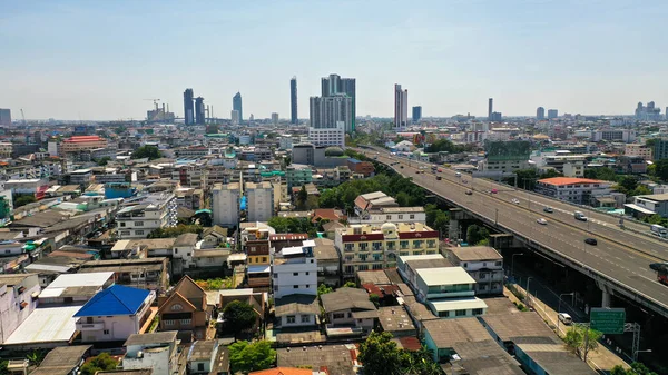 Vista Estrada Movendo Para Frente Estrada Com Cena Cityscape Bangkok — Fotografia de Stock