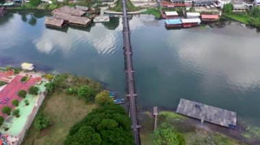 top down of river Kwai and The bridge of river Kwai which start from a river then toward to the bridge