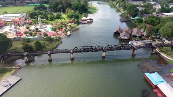 Aerial View River Kwai Bridge Train Rail Way Chao Phraya — Stock Video
