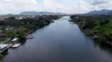 Drone footage over the Kwai river in Kanchanaburi Thailand.