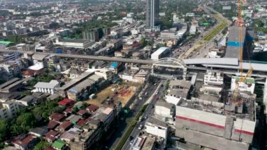Aerial view of BTS railway in Bang Khun Si, Bangkok.