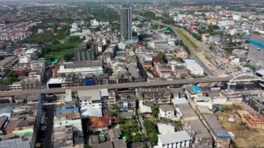 Aerial view of BTS railway in Bang Khun Si, Bangkok.