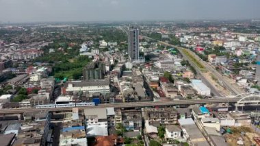 Aerial view of BTS railway in Bang Khun Si, Bangkok.