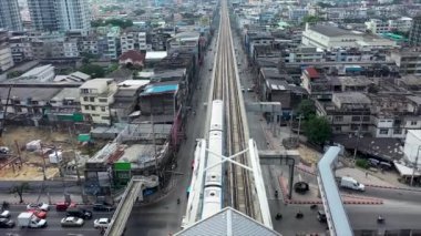 Aerial view of BTS railway in Bang Khun Si, Bangkok.