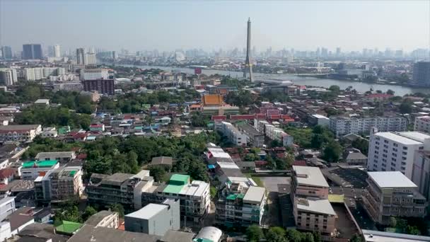 Aerial Drone View Bangkok City Downtown Asian Small Community Heavy — Vídeo de stock