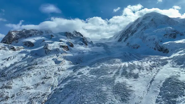 Gorner Buzulu veya Grenzgletscher ve Monte Rosa, Zermatt, Gornergrat gözlem güvertesinden İsviçre Alpleri panoramik dağ manzarası, Avrupa 'nın ünlü simgesi. Buzullar için Dünya Günü.