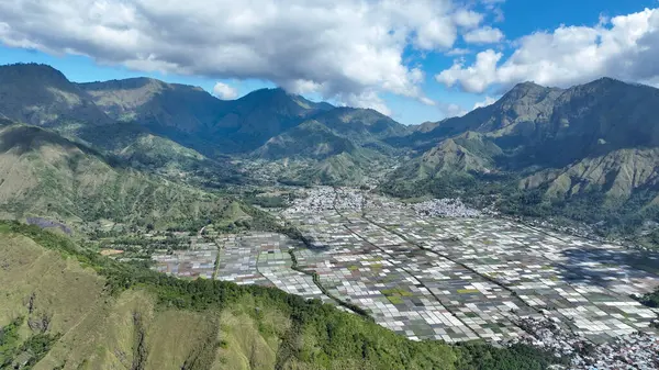 Sembalun Vadisi 'nin nefes kesici hava manzarası, yama alanlarının dramatik volkanik tepelerin altında gerildiği yer. Benzersiz manzara Lombok 'un tarım merkezini gözler önüne seriyor..
