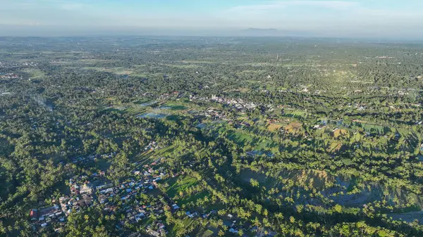 Lombok tropikal arazisinin üzerinde süzülen bu gökyüzü sonsuz pirinç tarlalarını, dağınık köyleri ve canlı mavi gökyüzünün altındaki volkanik tepeleri gözler önüne seriyor..