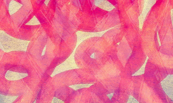 黄色の背景にピンクの線を渦巻く水彩デジタルペイント抽象的な背景 — ストック写真