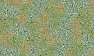 Renkli tropikal yeşil yapraklar bahar arkaplan eli çizilmiş