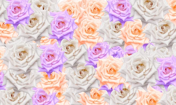 Barevné Fialové Bílé Hnědé Růže Květinový Vzor Pozadí — Stock fotografie