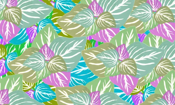 Colorful Tropical Green Leaves Spring Nature Background Hand Drawn — Stock Photo, Image