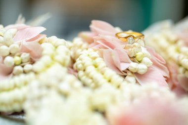 Altın yüzük, alyans, çiçeklerdeki elmas yüzük..