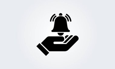 Bilgilendirme çanı el ikonu. Gelen Kutusu Yeni Mesaj Bildirimi. Zil, saat, akıllı telefon, alarm uyarı sembolü. Vektör İllüstrasyonu