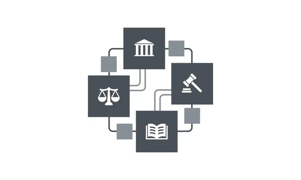 Икона Устанавливает Закон Закон Справедливость Суд Адвокат Адвокат Нотариус Весы — стоковый вектор
