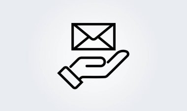 E- posta postası, el hattı simgesi. Zarf Posta Servisi. Kişi mesajı gönderme adresi izole edilmiş düz vektör illüstrasyonu