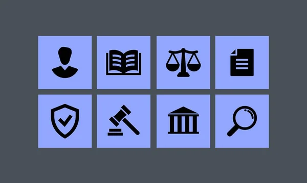 图标设置法律 服务律师 公证人概念 标度正义石碑书符号向量图解 — 图库矢量图片