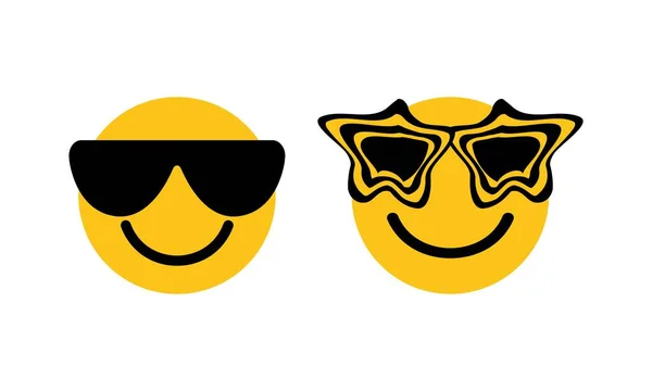 Raffreddare Gli Occhiali Viso Sorridente Icona Occhiali Sole Neri Emoji — Vettoriale Stock