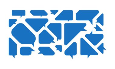 Diyalog, Sohbet. Konuşma balonları, iletişim konsepti. Renkli geometrik şekiller. Konuşma, tartışma sembolleri. İzole edilmiş soyut vektör çizimi