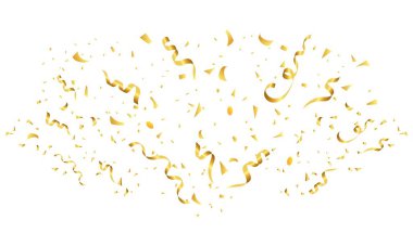 Pek çok renkli konfeti parçası ve şerit şeritli, vektör soyut arka plan. Karnaval, Noel ya da Yeni Yıl dekorasyonu doğum günü kutlaması için renkli parti flamaları, festival