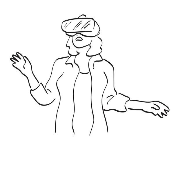 Γραμμή Τέχνη Γυναίκα Φορώντας Γυαλιά Εικονογράφηση Διάνυσμα Χέρι Που Απομονώνονται — Διανυσματικό Αρχείο