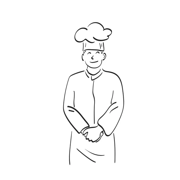 Chef Masculino Com Chapéu Ilustração Vetor Mão Desenhada Isolado Fundo — Vetor de Stock
