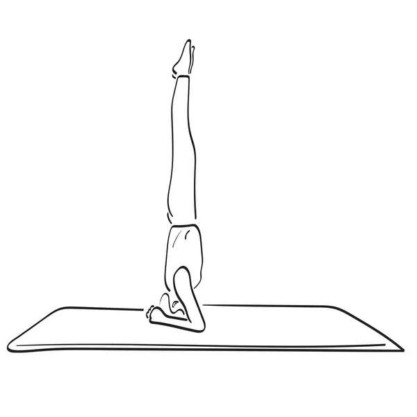 Woman Standing Salamba Sirsasana Exercise Headstand Pose Yoga Mat Illustration — Stock Vector