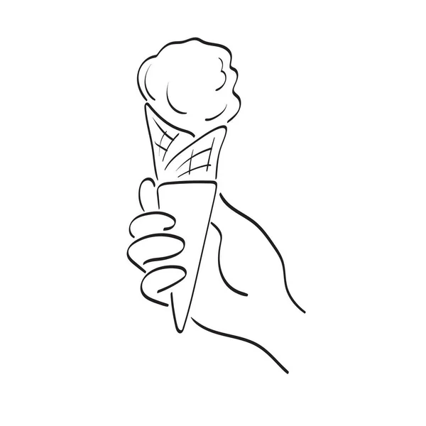 Лінія Мистецтва Крупним Планом Рука Тримає Ілюстрацію Конусного Морозива Векторна — стоковий вектор