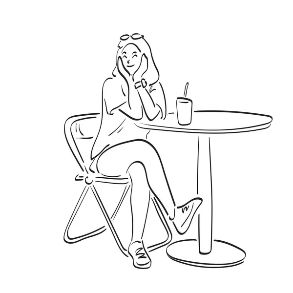Искусствовед Сидящая Кофейне Нарисованной Рукой Белом Фоне — стоковый вектор