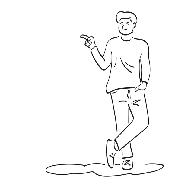 Homem Comprimento Total Apontando Espaço Branco Ilustração Vetor Mão Desenhada —  Vetores de Stock